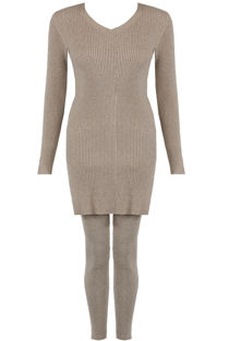 Taupe Knitted V Neck Jumper & Trouser Set