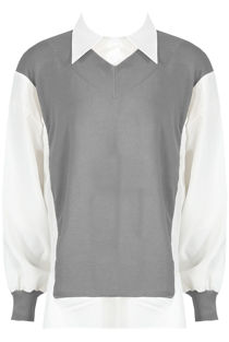Grey Bib Collar Jumper Shirt 