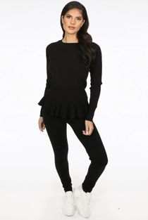 Black Fine Knit Loungewear Two Piece Set