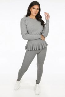 Grey Fine Knit Loungewear Two Piece Set