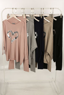 Sequin Heart Embellished Jumper & Trouser Set