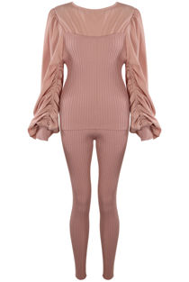 Ruched Sleeves Knitted Loungewear