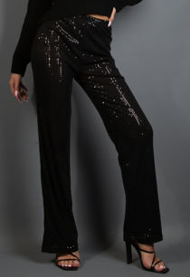 Black Sequin Sraight Wide Leg Trousers 