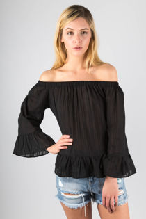 Black Off The Shoulder Baggy Sleeve Tops