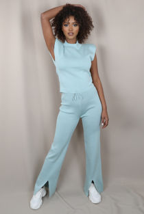 Cap Sleeve Knitted Green Loungewear Set