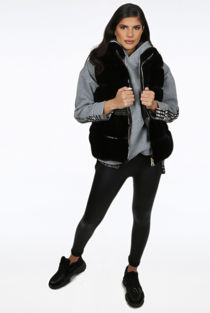 Black Faux Fur Elastic Waist Band Gilet