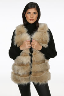 Beige Layered Shaggy Faux Fur Gilet 