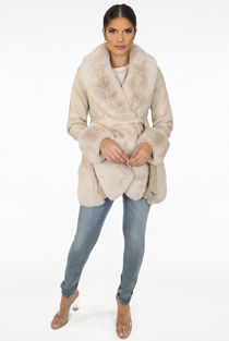 Apricot Faux Leather Fur Trim Coats
