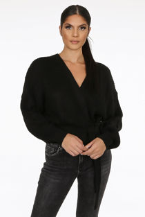 Black Cable Knit Tie Up Robe Cardigan