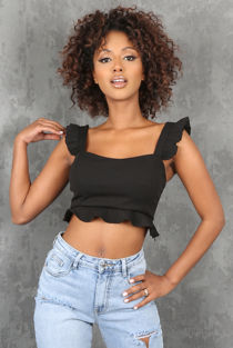 Black Pleated Side Zip Up Crop Tops 