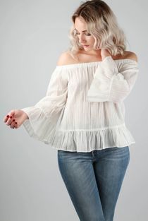 White Off The Shoulder Baggy Sleeve Top