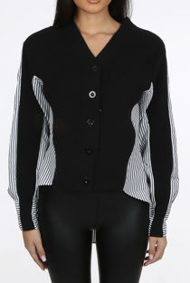 Black Button Up Pinstripe Shirt Back Sweater