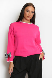 Fuchsia Contrast Knit With Leopard Bow Cuff 