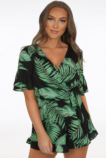 Navy Floral Print Side Knotted Wrap Up Playsuit