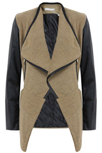 Knitted Beige Pullover With PU Sleeves