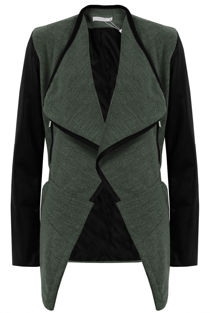 Knitted Khaki Pullover With PU Sleeves