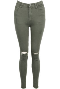 Khaki Ripped Knee High Waisted Jeans
