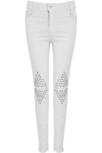 White Studded Knees Ripped Jeans
