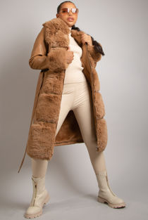 PU Fur Trim Coat