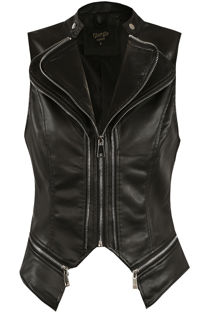 Black PU Double Collar Zip Up Gilet
