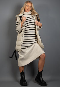 Beige Hooded Puffer Gilet With Webbing Detail