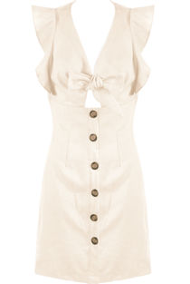 Beige Front Tie Up Button Hem Dress