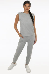 Grey Golden Button Trim Tops & Trouser Set