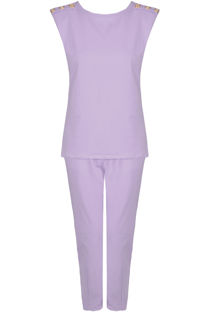 Lilac Golden Button Trim Tops & Trouser Set