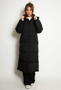 Black Quilted Puffer Coat With Hood