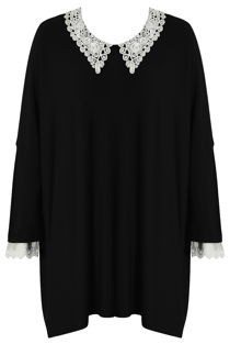 Black Crochet Collar Knitted Jumper