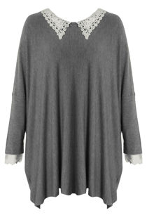 Grey Crochet Collar Knitted Jumper