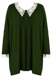 Khaki Crochet Collar Knitted Jumper