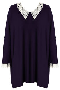 Navy Crochet Collar Knitted Jumper