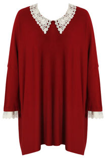 Burgundy Crochet Collar Knitted Jumper
