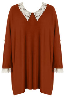 Brown Crochet Collar Knitted Jumper