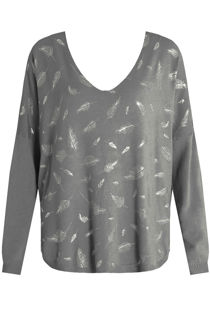 Foil Leaf Print Knitted Grey Jumper