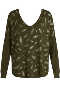 Foil Leaf Print Knitted Khaki Jumper