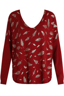 Foil Leaf Print Knitted Wine Jumper