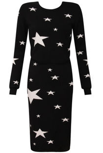 Star Detail Waist Elasticated Black Dress