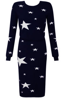 Star Detail Waist Elasticated Navy Dress