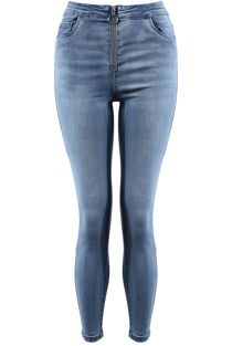 Denim Exposed Zipper Skinny Jeans