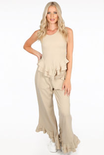 Beige Frill & Flare Loungewear Set