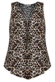 Beige Leopard Print Front Zip Up Detail Top 