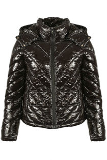 Black Shiny Quilted Cropped Jacket