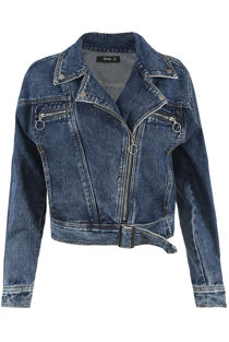 Front Zip Up Denim Biker Jacket