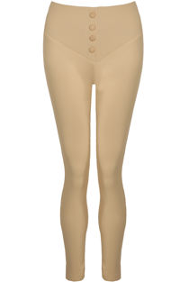 Beige Button Trim PU Leggings