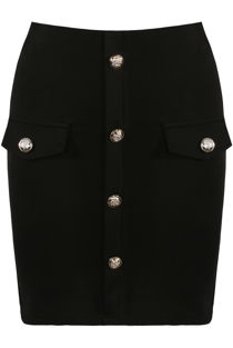 Golden Buttons Trim Skirt in Black