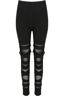 Mesh Crossover Thighs Leggings in Black