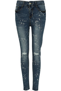 Dark Denim Paint Splatter High Waist Jeans
