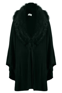 Green Faux Fur Trim Cape